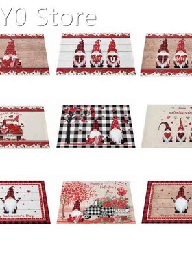 4Pcs Happy Valentines Day Placemat Truck Gnome Wood Grain St