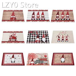 4Pcs Happy Valentines Day Placemat Truck Gnome Wood Grain St