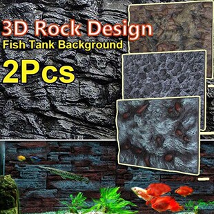 2Pcs 3D P Aquarium Fish Tank Background Stone Rock Board Pla