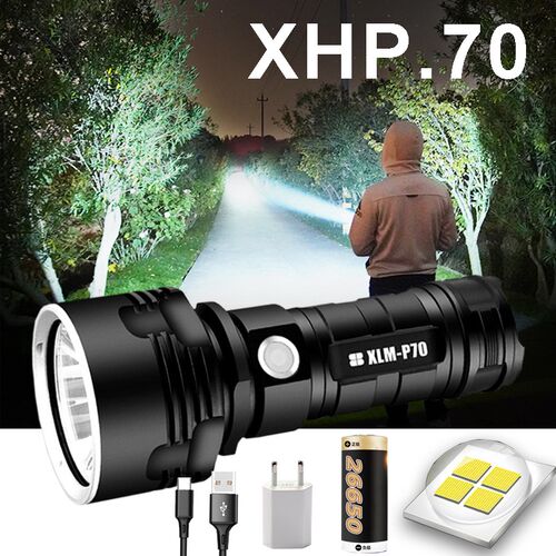 Lanterna de led l2 xhp50, farol tático super potente recarr