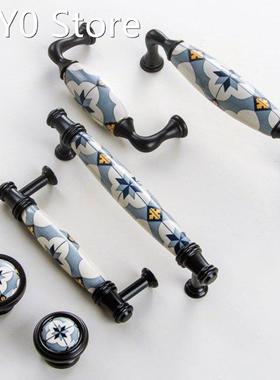 Blue Flower / Ceramic Door Handles And Knobs Nordic Furnitur