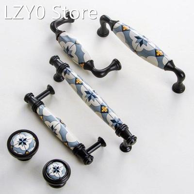 Blue Flower / Ceramic Door Handles And Knobs Nordic Furnitur