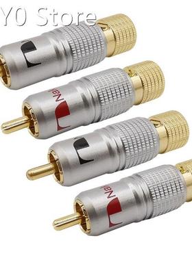 4Pcs 10mm Copper Gold Plated RCA Male Plug Solder-free Termi