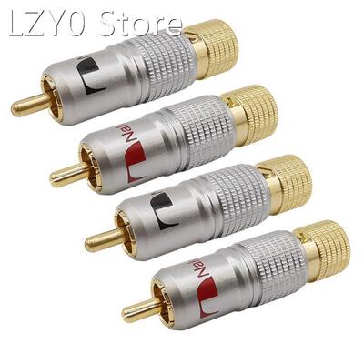 4Pcs 10mm Copper Gold Plated RCA Male Plug Solder-free Termi