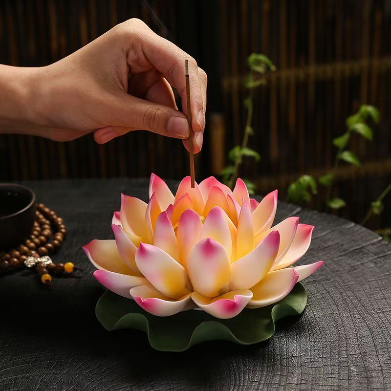 家用插香底座香炉莲花香插香座盘托琉璃莲花高级感中式香道摆件