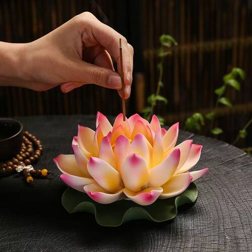 家用插香底座香炉莲花香插香座盘托琉璃莲花高级感中式香道摆件