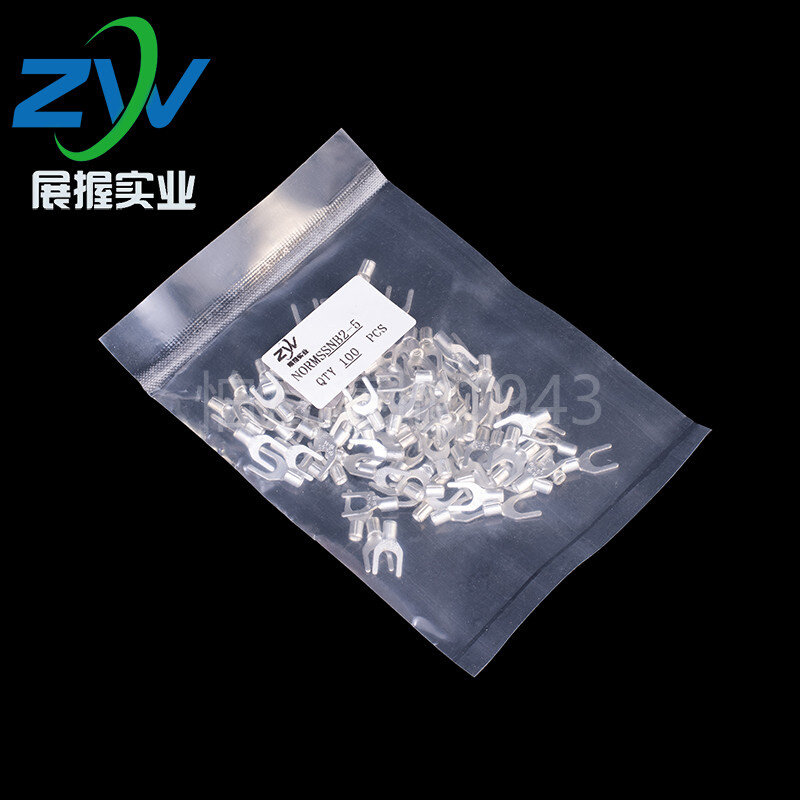 。【国标紫铜A级接】叉型裸端头SNB2-5  U端子型焊冷压接线 100只