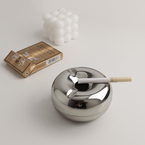 304不锈钢烟灰缸轻奢创意甜甜圈时尚办公家用银色烟灰缸可拆洗型-封面