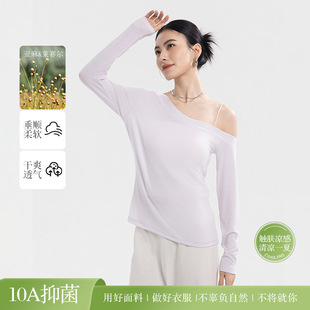 薄款 宽松透气显瘦纯色简约休闲上 t恤女夏季 轻奢小贵雨露亚麻长袖