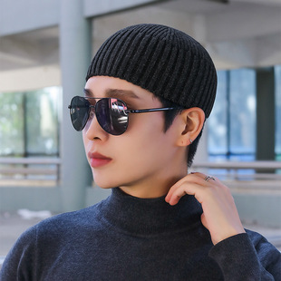 冬季新款包芯纱针织帽男瓜皮毛线雅痞短款户外登山滑雪光头