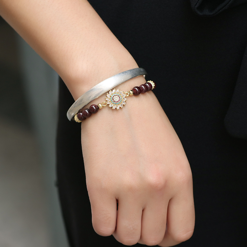 欧美时尚水晶镶钻花卉石榴石女士串珠手饰情侣礼品