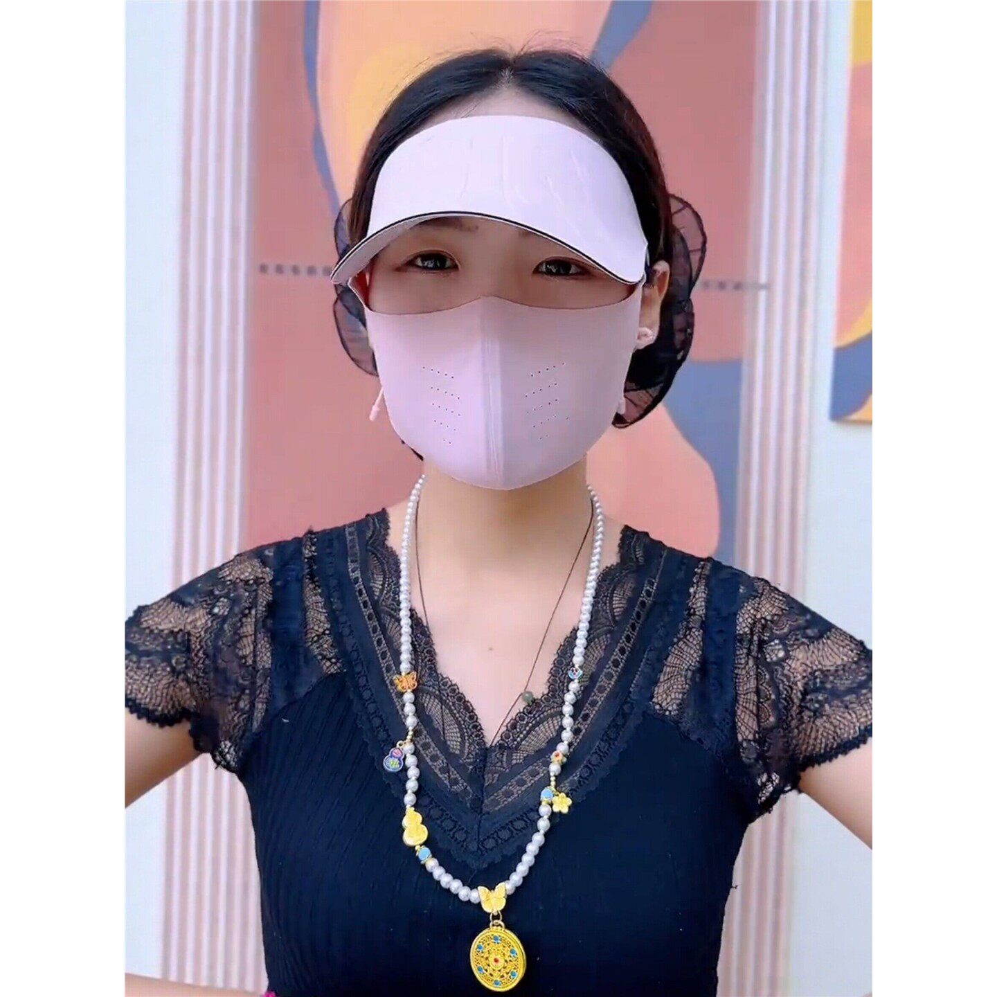 防晒面罩带帽檐全脸防紫外线女士遮阳冰丝口罩夏季面部防护脸基尼