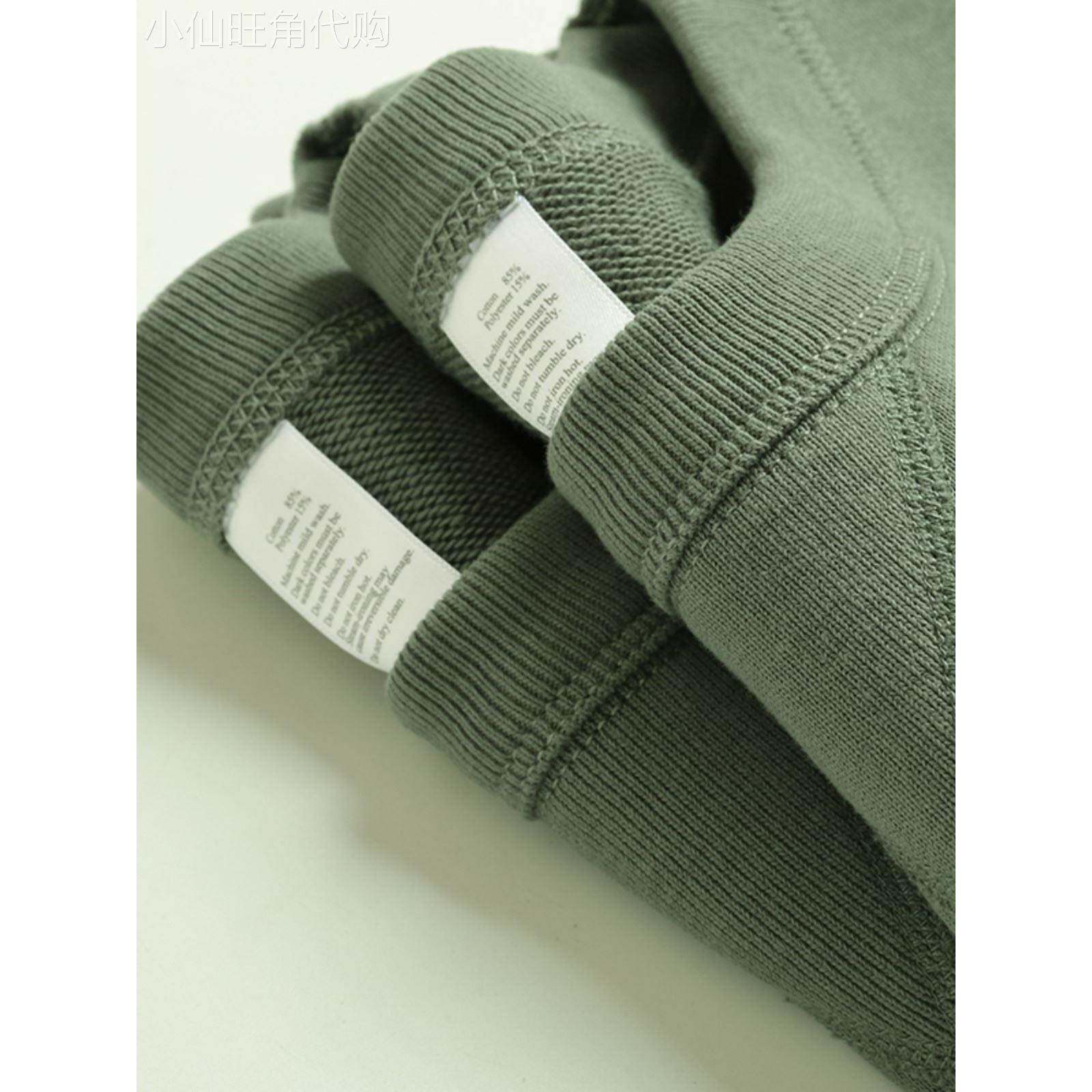 home daily 豆绿色卫衣男秋冬重磅纯棉毛圈衣服男士宽松厚实内搭