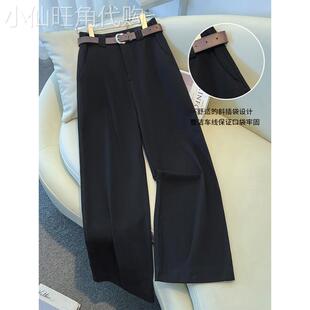 黑色时尚休闲牛仔裤女2025春秋新款阔腿高腰宽松小个子九分直筒裤