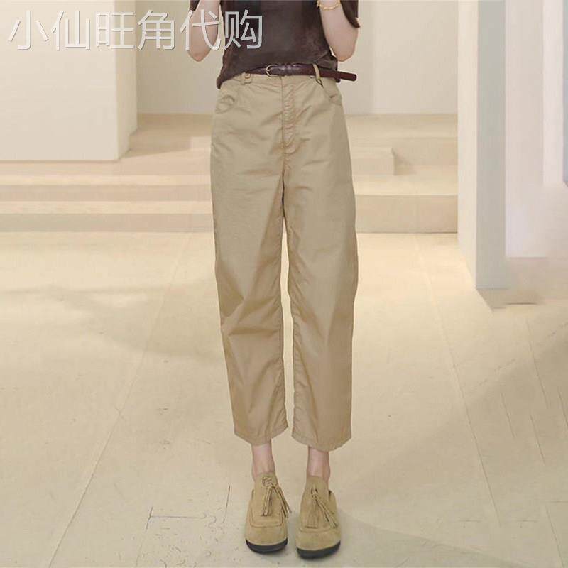 潮牌卡其色九分直筒裤女2026夏薄款大尺码胖mm高腰显瘦罗卜烟管裤