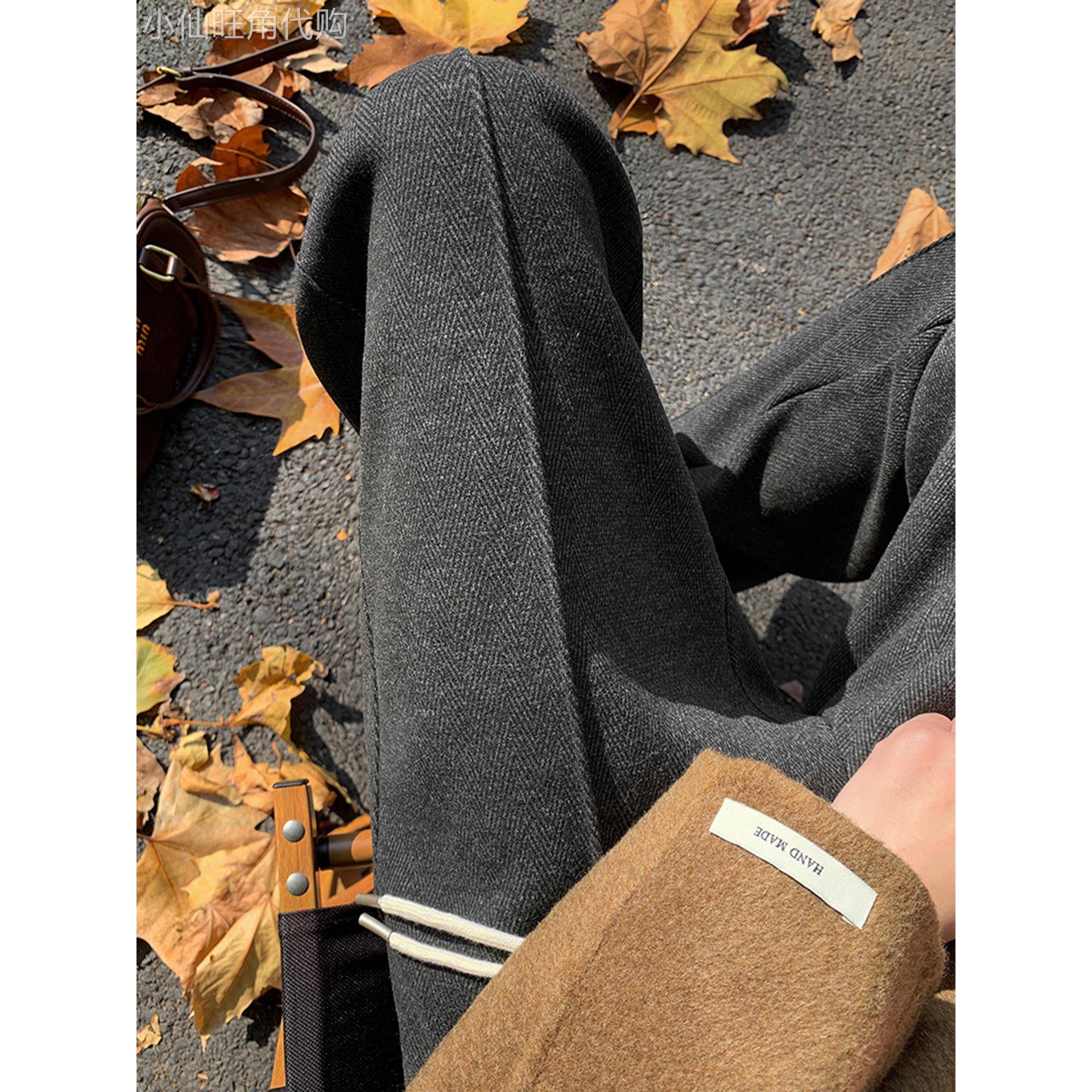 人字纹毛呢女2025秋冬新款大码胖mm高腰显瘦垂感窄版阔腿裤直筒裤