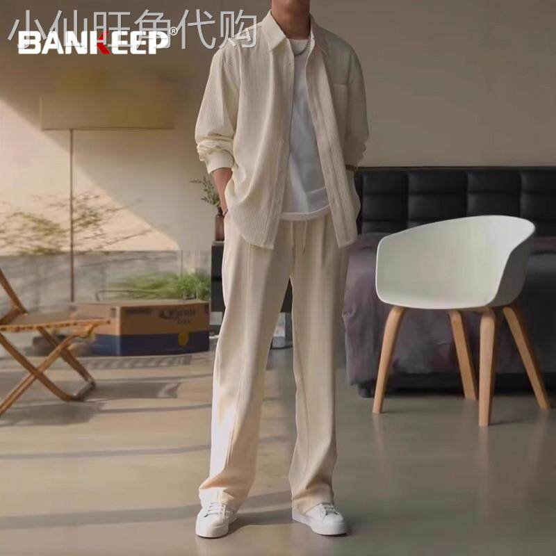 高端华夫格衬衫套装男士春秋季2026新款衬衣外套休闲裤子一套男款