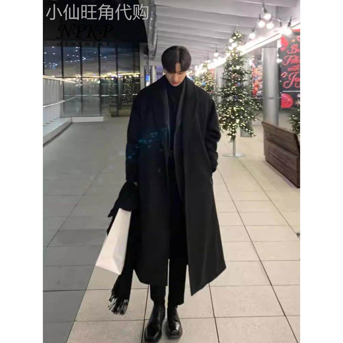 毛呢大衣男士秋冬款韩版潮流加厚保暖风衣中长款过膝羊绒呢子外套
