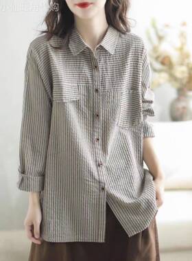 香港TIMO春秋休闲纯棉衬衫大码条纹上衣拼接原创时尚开衫女式衬衣