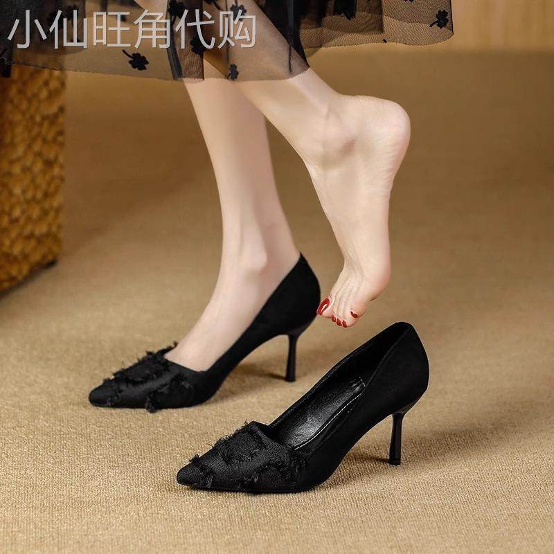 法式尖头细跟高跟鞋女2025春秋季气质中跟职业5厘米小跟低跟单鞋