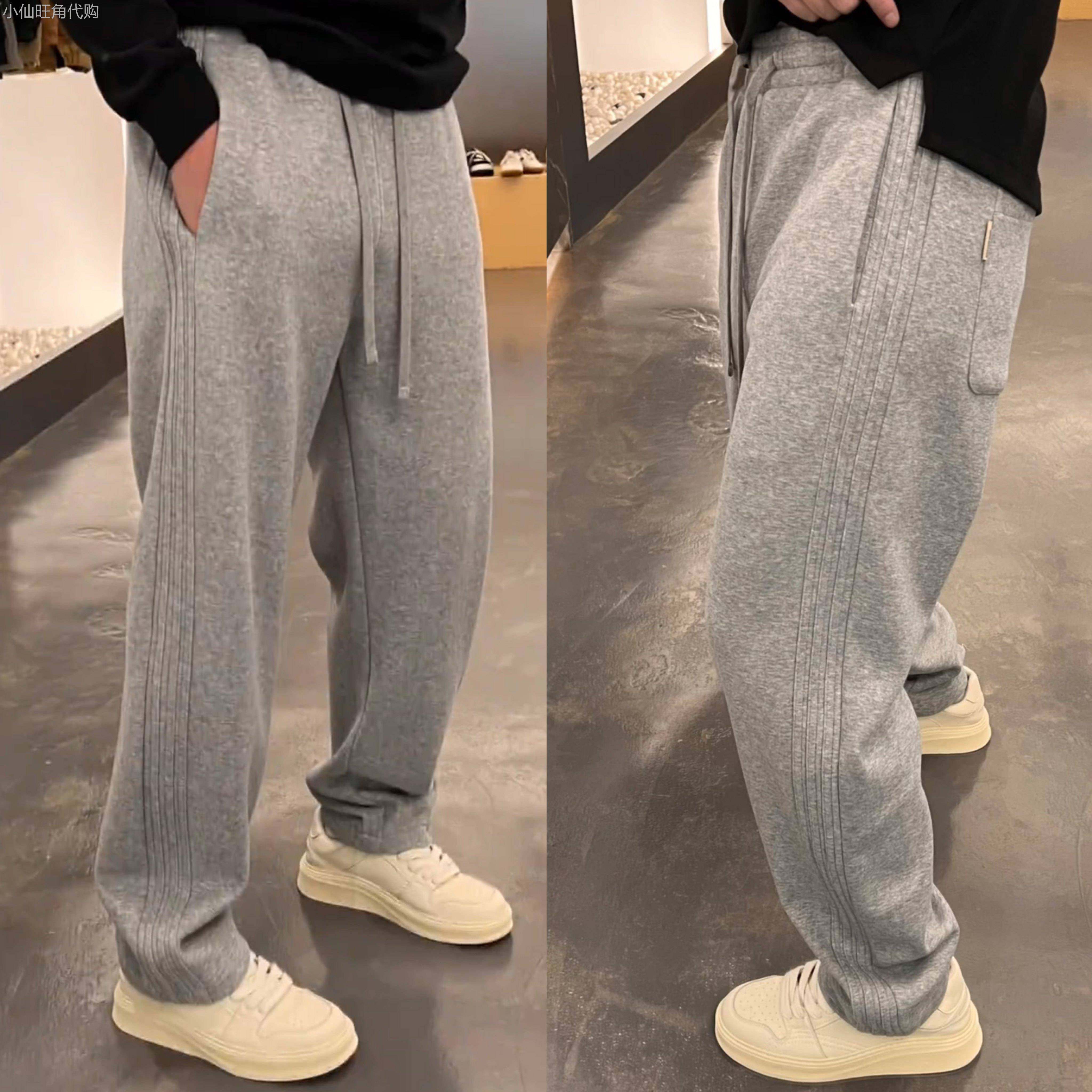 灰色运动裤男士春秋冬时尚品牌宽松纯色直筒百搭休闲裤弯刀阔腿运