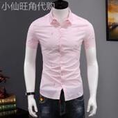 纯棉衬衫 潮流印花商务正装 男短袖 夏季 修身 韩版 衬衣休闲职业寸衫 薄