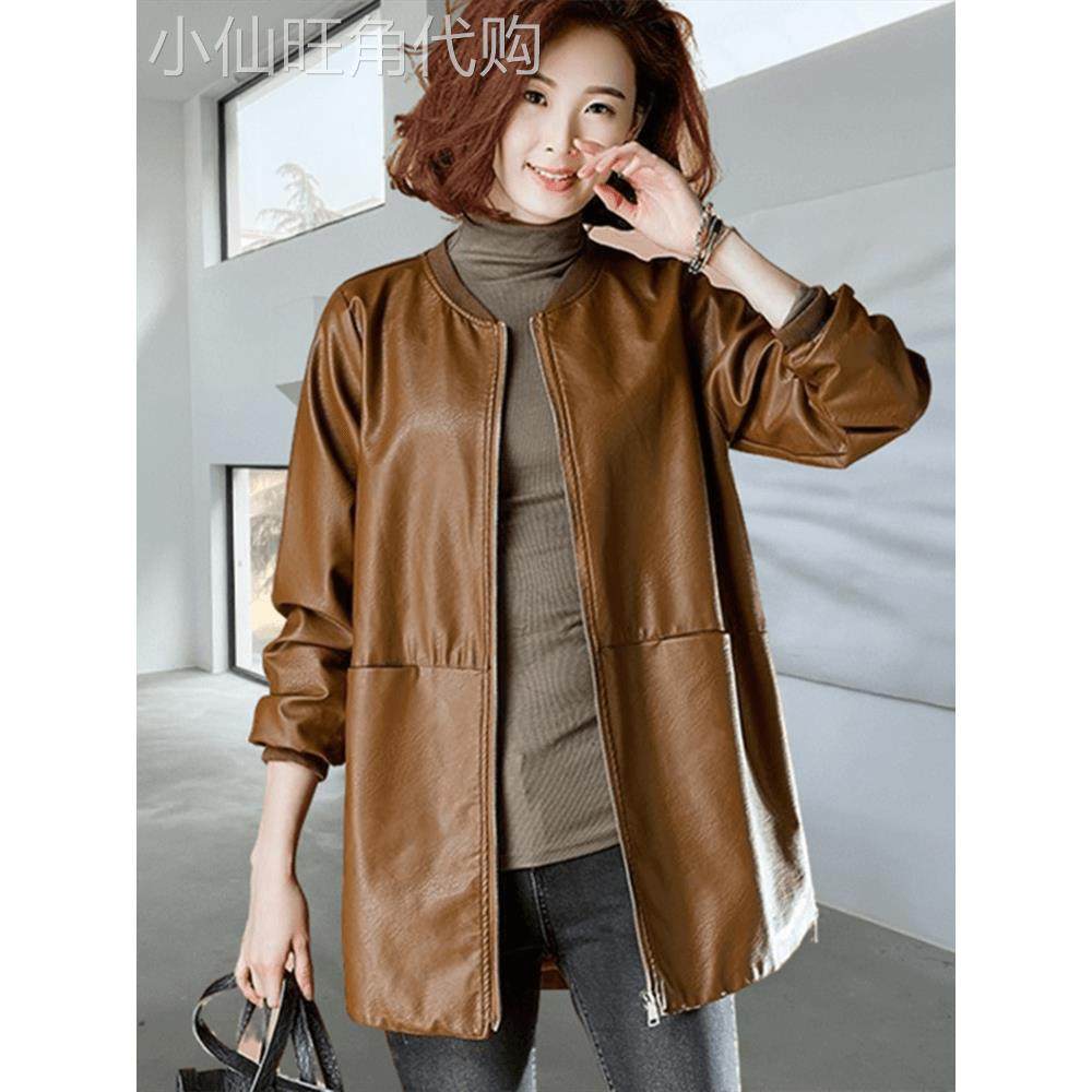 香港皮衣外套女春秋大码风衣皮夹克中长款早冬棒球服夹棉上衣胖mm