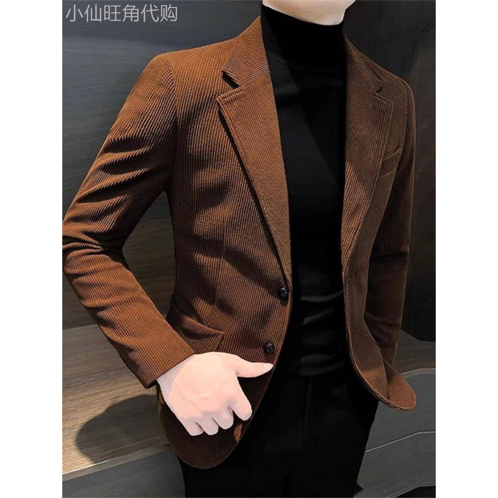 欧洲站灯芯绒男士西装外套秋冬新款商务休闲男装衣服单西痞帅西服