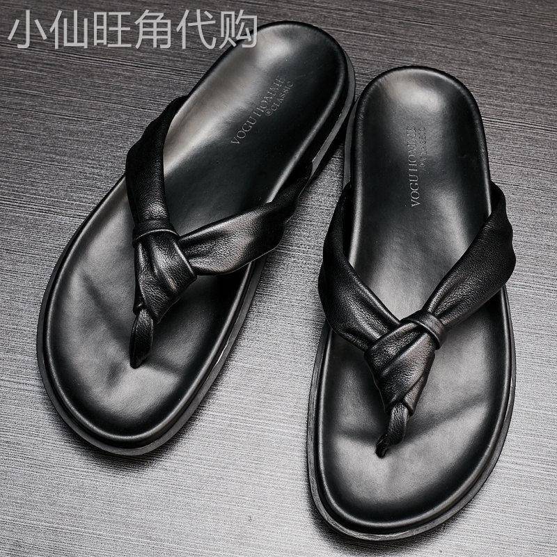 【高品质】夏季拖鞋男真皮潮流透气凉拖鞋室外休闲防滑厚底人字拖