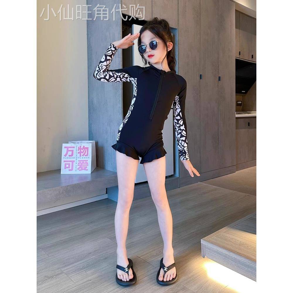 法国BADNUT女童泳衣夏季2025新款儿童长袖泳装大童连体游泳衣