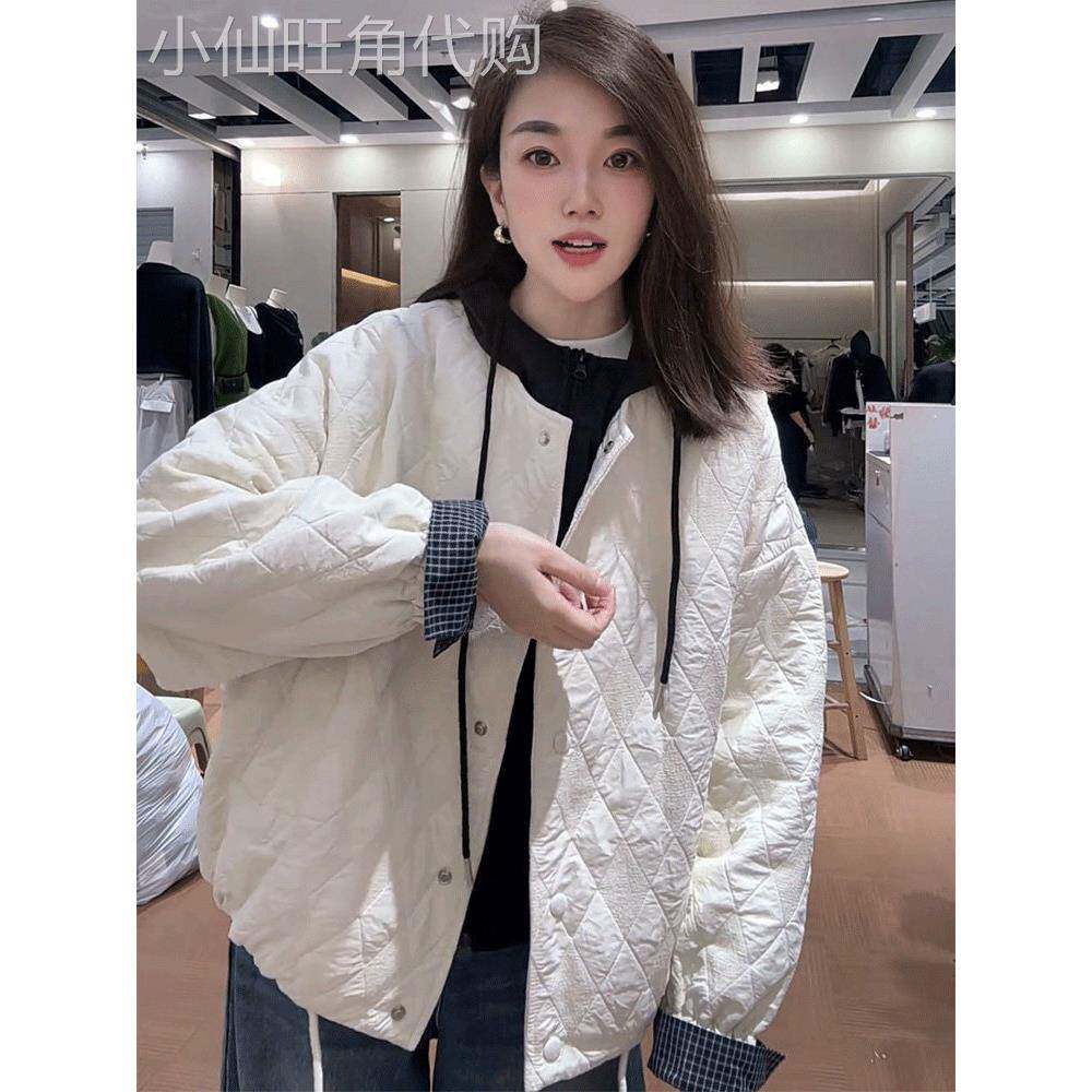 菱格棒球服薄棉衣外套女2025秋季新款小个子休闲百搭简约夹棉上衣
