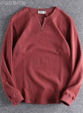 香港Trbottomy男士春秋季覆古厚纯色青年底衫宽松男士亨利领长袖t