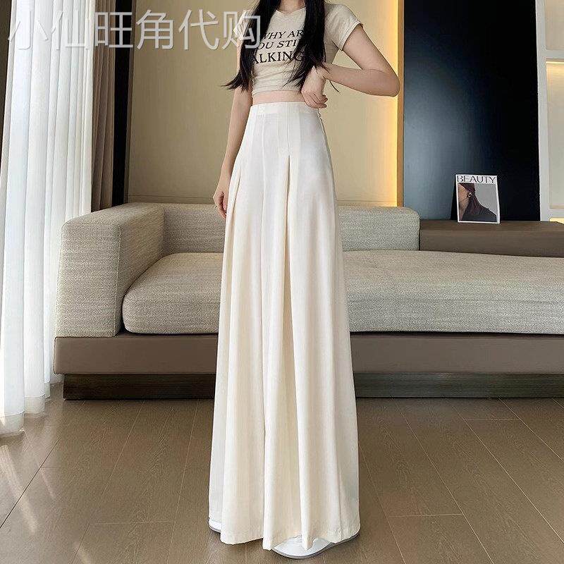 潮牌高级感阔腿裤女夏薄款冰丝雪纺休闲裤裙高腰宽松垂感拖地长裤