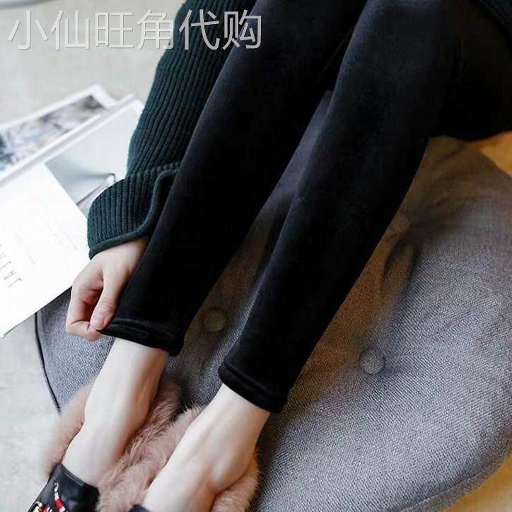 金丝绒打底裤女士秋冬季新款高腰修身加绒加厚收腹提臀九分小黑裤
