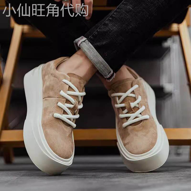 鞋子男鞋秋季运动休闲鞋翻毛真皮厚底潮鞋百搭潮牌高级感痞帅板鞋