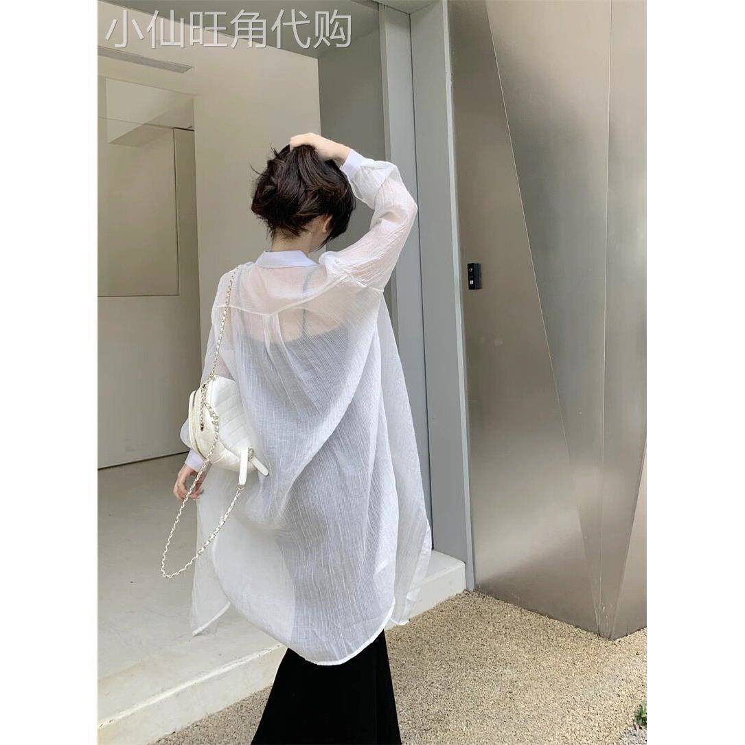 冰丝防晒衣衬衫女夏季2026新款中长版空调衫外搭披肩开衫薄款上衣