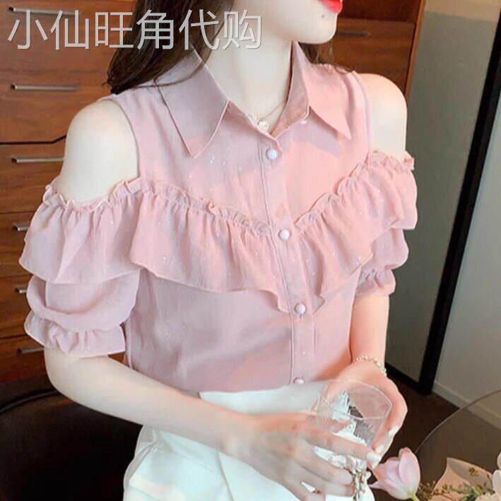 雪纺衬衫女2026新款夏季娃娃领高级感轻奢减龄洋派小衫露肩上衣女