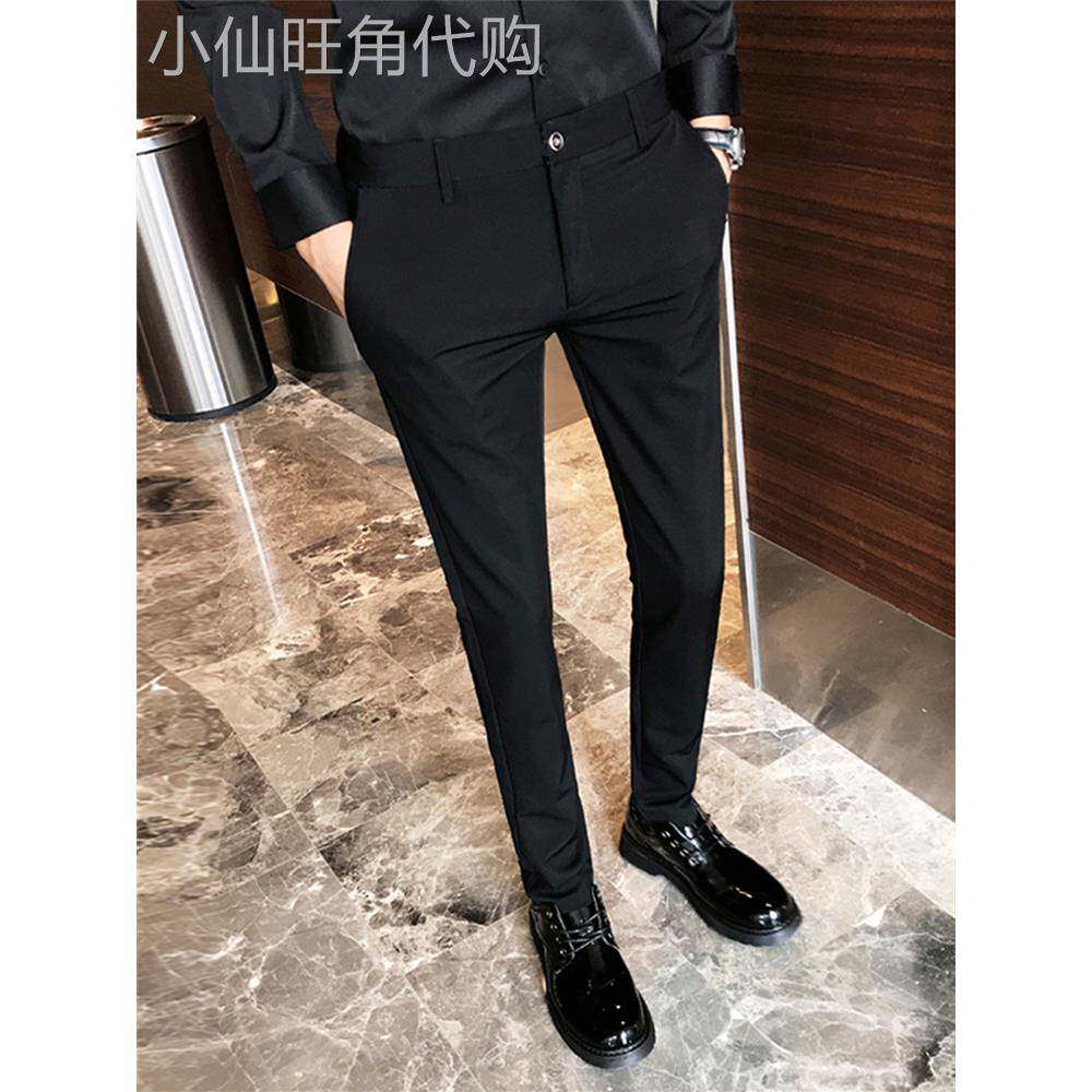 高级男士西装裤夏季新款黑色薄款直筒九分小脚裤商务修身休闲长裤