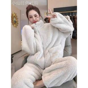 欧洲站运动时尚套装女冬季2025年新款加绒加厚羊羔毛卫衣两件套潮