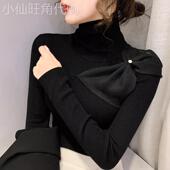 香港TIMO爆款 上衣 女士毛衣秋冬内搭针织衫 冬季 堆堆领蝴蝶结打底衫