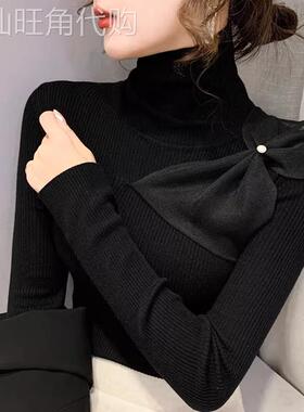 香港TIMO爆款冬季堆堆领蝴蝶结打底衫女士毛衣秋冬内搭针织衫上衣
