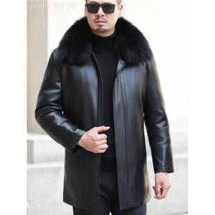 冬季海宁真皮羽绒服男中长款大码绵羊皮衣皮夹克拆卸内胆爸爸外套