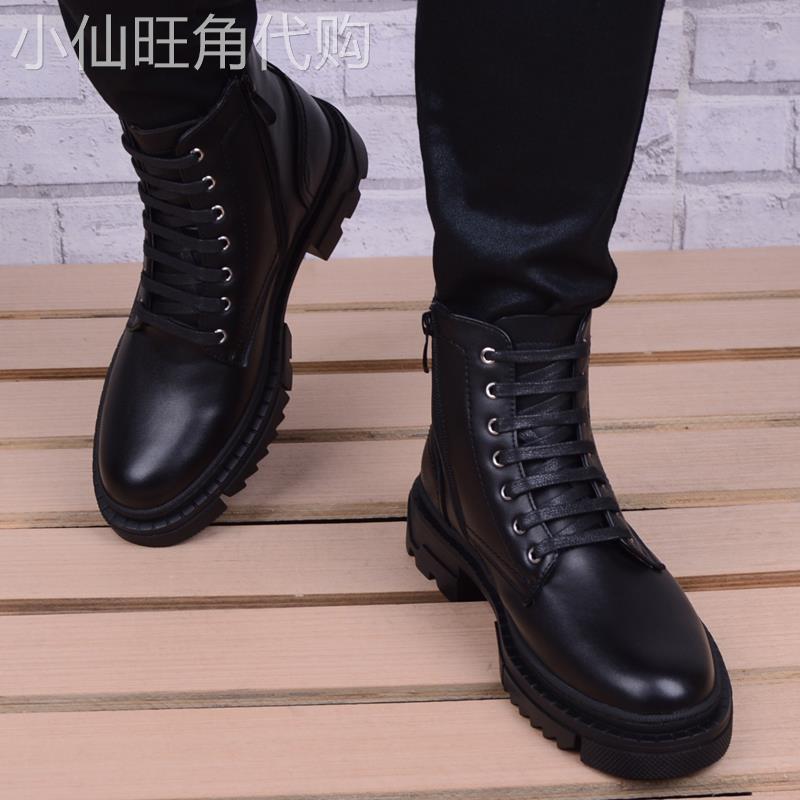 香港潮牌真皮马丁靴男高帮工装靴韩版百搭中帮男鞋英伦尖头皮靴子