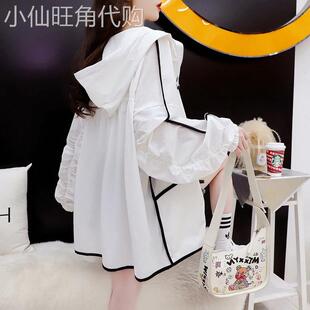 白色休闲运动外套女春秋季2026欧货薄款透气开衫宽松中长款冲锋衣