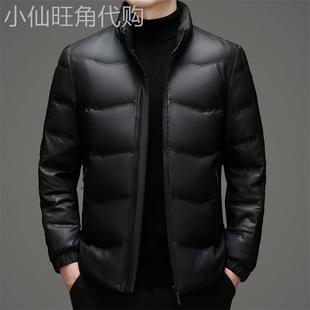 冬季真皮立领羽绒服男休闲加肥加大码绵羊皮皮衣面包服中青年外套