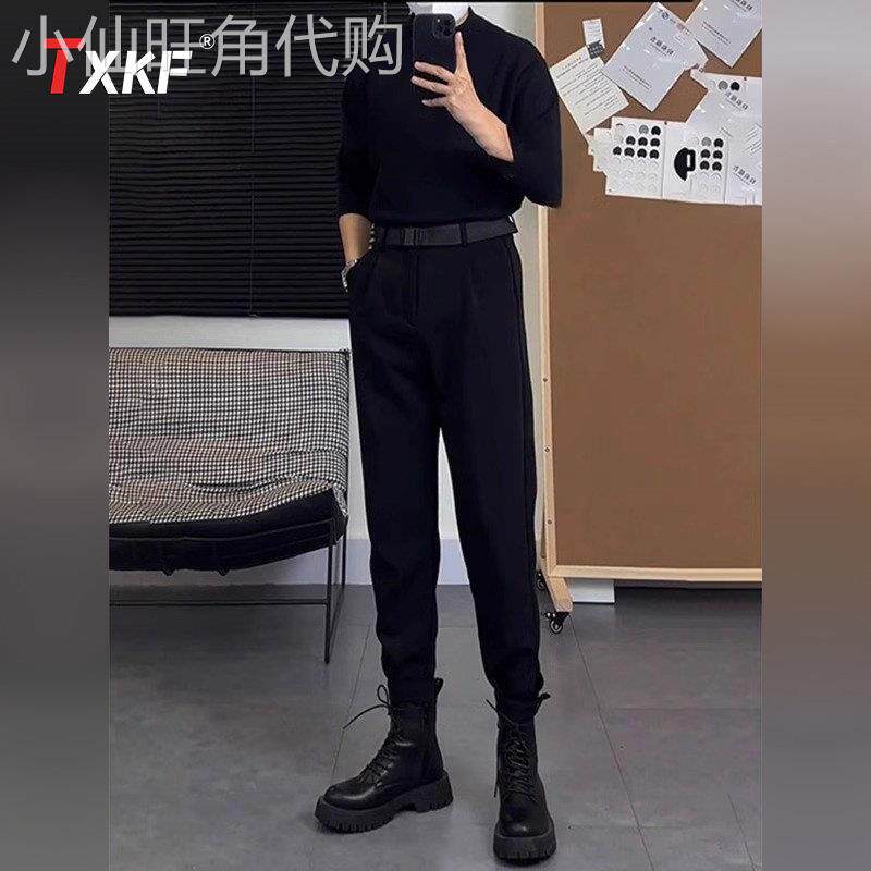 高端黑色休闲西裤男士2025新款春秋冬季加绒男裤束脚工装裤子男款