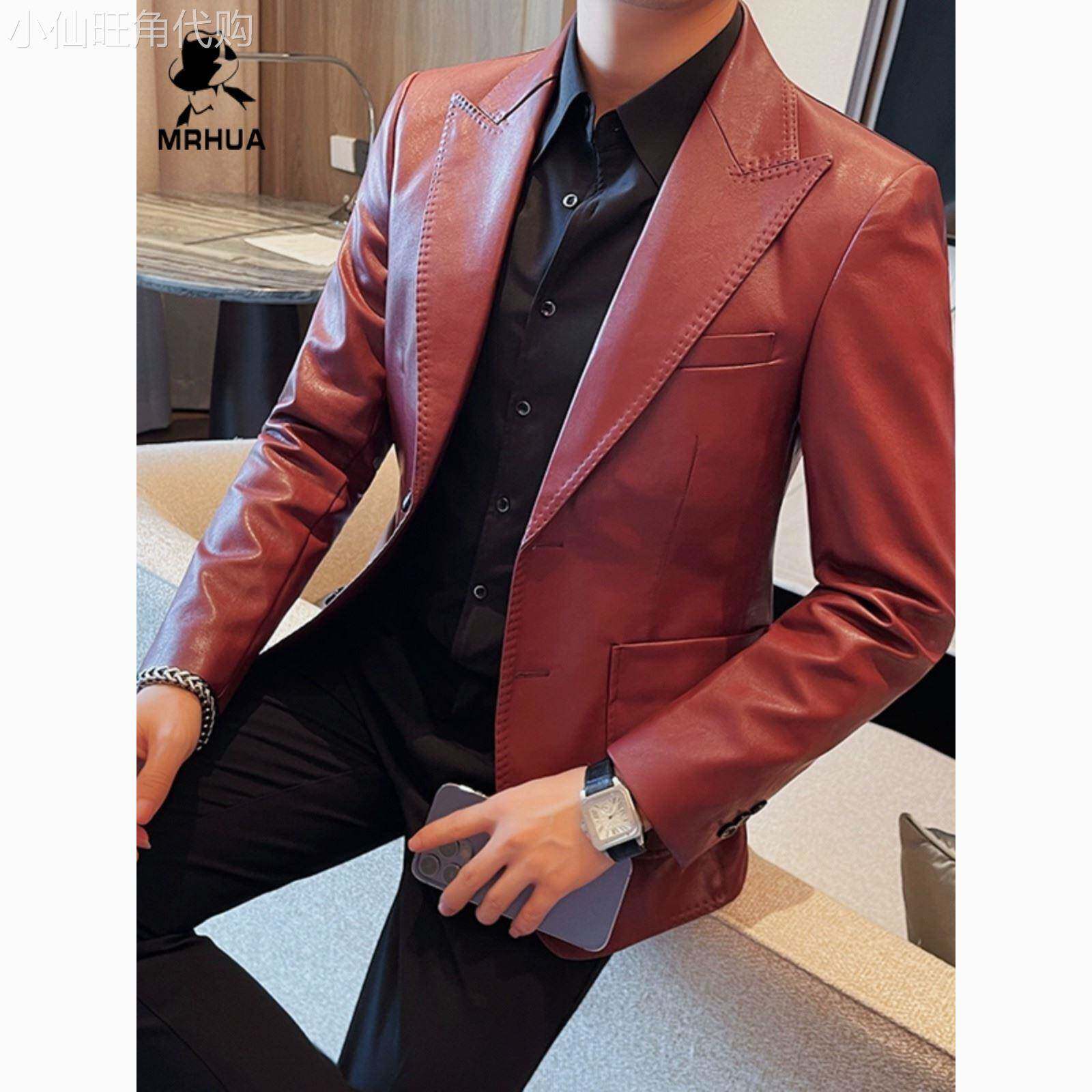 欧洲站男士皮衣西装休闲修身韩版高端痞帅夹克上衣秋冬小西服外套