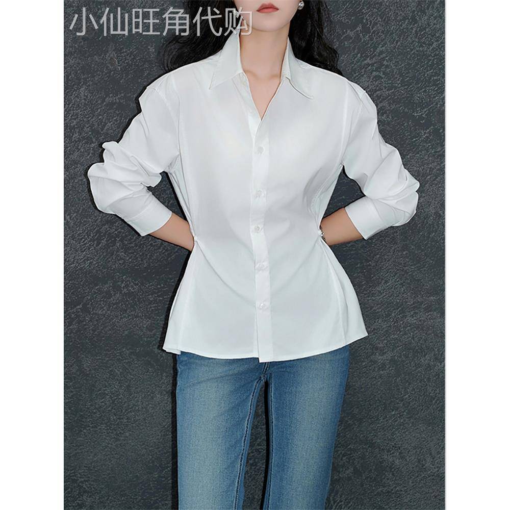 Polo领简约收腰衬衫秋季新款女装长袖独特上衣高级感减龄衬衣小众