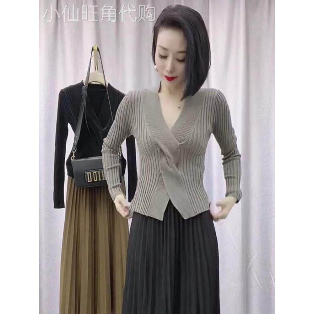 针织衫女春秋2025新款洋气设计感小众修身v领毛衣打底衫短款上衣