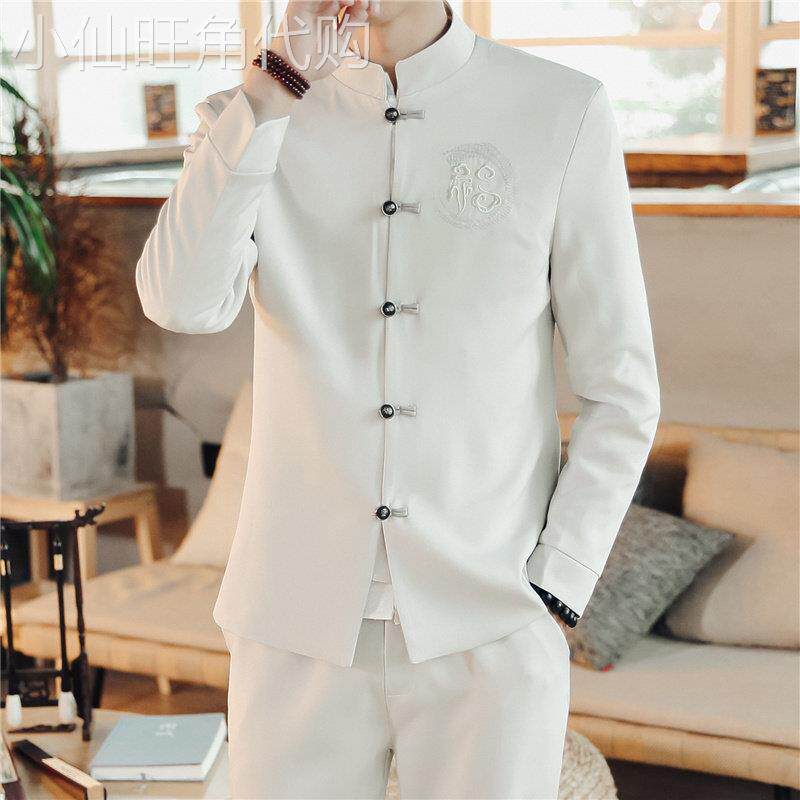 春秋季套装男盘扣西服中山装西装中国风婚礼汉服唐装加厚外套男士